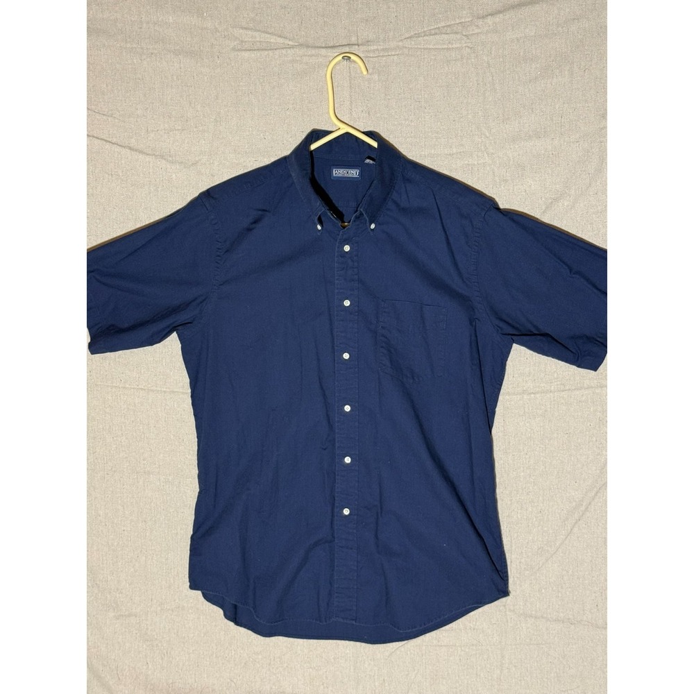 Vintage Lands End Direct Merchants Poplin  Mens Large Short Sleeve Navy Blue